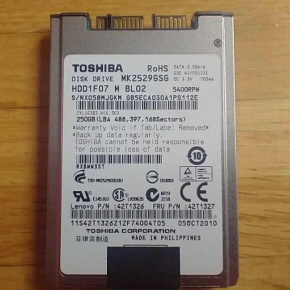 1.8" MicroSATA MK2529GSG 250GB Hp Elitebook 2530p 2730p Laptop Hard Drive - Picture 2 of 2